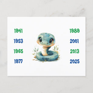 Chinese Years of the Snake 1941 to 2025 Postcard