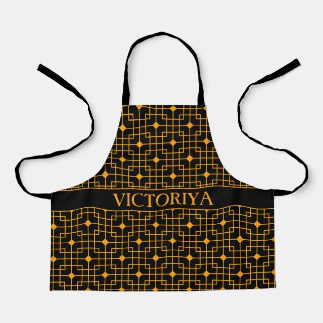 Chinese Yellow Black Minimal Pattern Apron (Front)