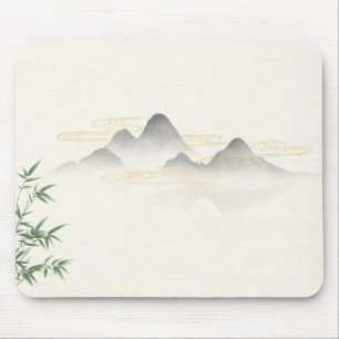 Chinese Zen Ink Mountain Bamboo Mouse Pad, Minimal Pad