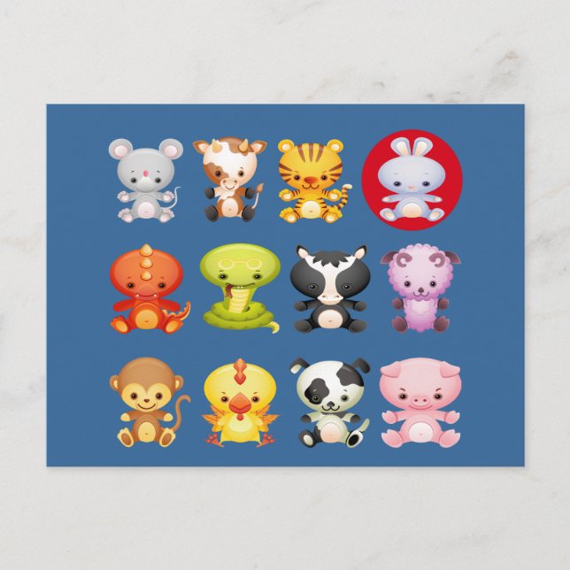 Chinese Zodiac Animals Year of the Rabbit Holiday Postcard (Front)