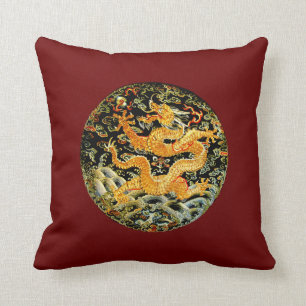 Chinese zodiac antique embroidered golden dragon cushion