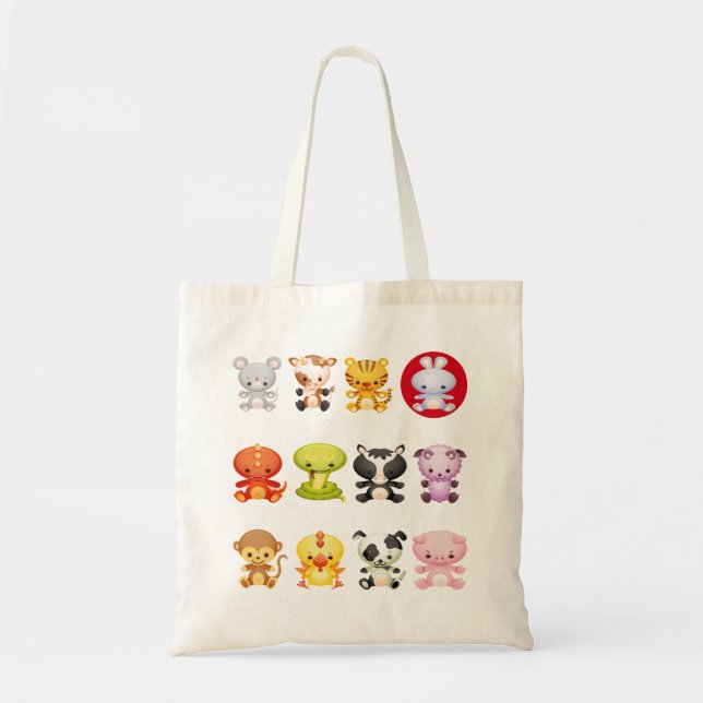 Chinese Zodiac Cartoon Year of the Rabbit Tote Bag (Front)