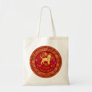 Chinese Zodiac Dog Red/Gold ID542 Tote Bag