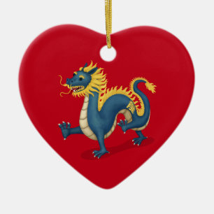Chinese Zodiac Dragon Astrology Sign Red Ceramic Ornament