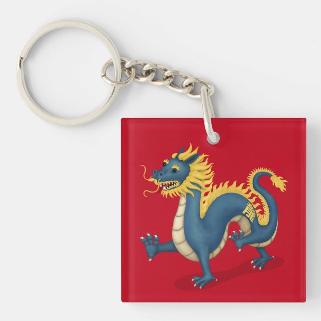Chinese Zodiac Dragon Cute Astrology Sign Red Key Ring (Front)
