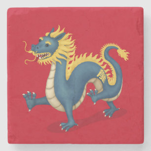 Chinese Zodiac Dragon Cute Astrology Sign Red Stone Coaster