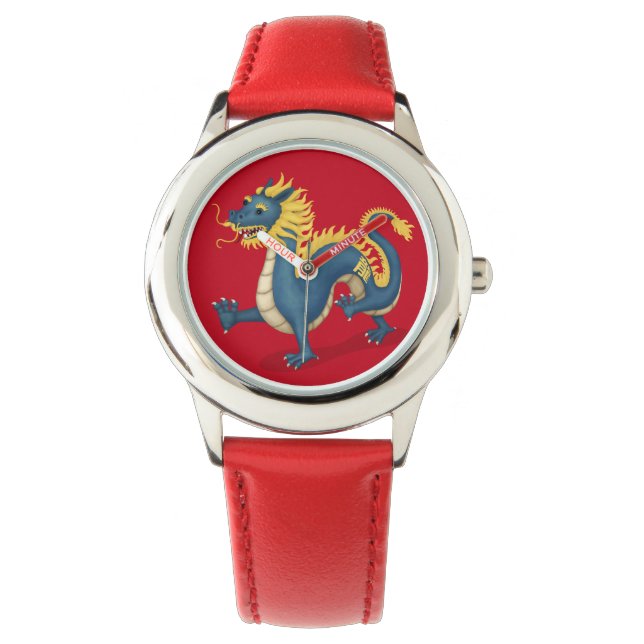 Chinese Zodiac Dragon Cute Astrology Sign Red Watch (Front)