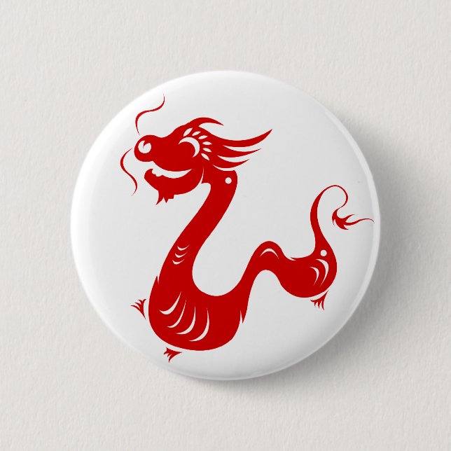 CHINESE ZODIAC DRAGON PAPERCUT ILLUSTRATION 6 CM ROUND BADGE (Front)