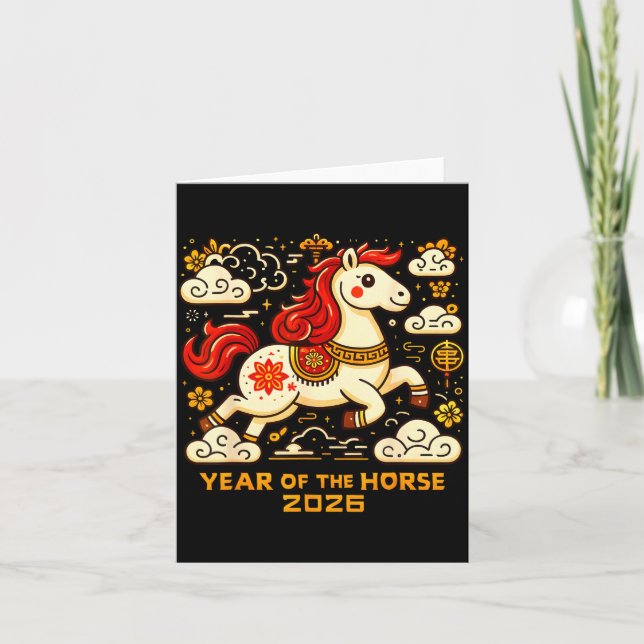 Chinese Zodiac Horse 2026 Lunar New Year Art Gift  Card (Front)