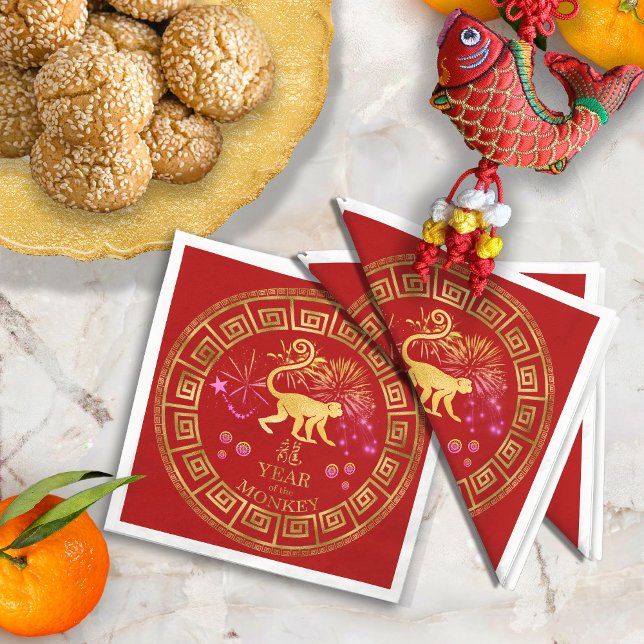 Chinese Zodiac Monkey Red/Gold ID542 Napkin (Creator Uploaded)