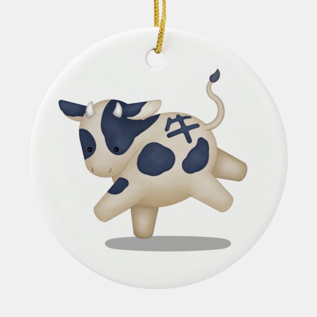 Chinese Zodiac Ox Cute Astrology Sign Ceramic Ornament (Front)