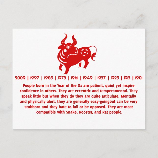 CHINESE ZODIAC OX PAPERCUT ILLUSTRATION POSTCARD (Front)