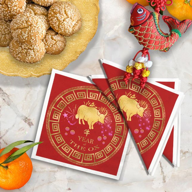 Chinese Zodiac Ox Red/Gold ID542 Napkin (Creator Uploaded)