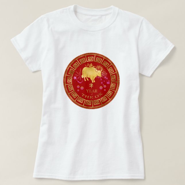 Chinese Zodiac Ox Red/Gold ID542 T-Shirt (Design Front)