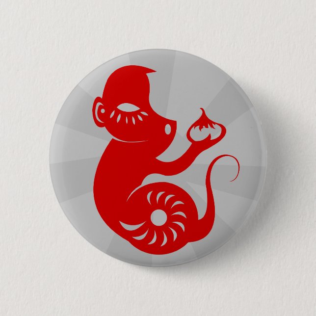 CHINESE ZODIAC PAPERCUT MONKEY ILLUSTRATION 6 CM ROUND BADGE (Front)