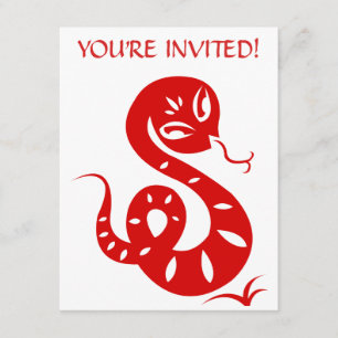 CHINESE ZODIAC PAPERCUT SNAKE ILLUSTRATED SHIRT INVITATION