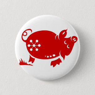 CHINESE ZODIAC PIG PAPERCUT ILLUSTRATION 6 CM ROUND BADGE