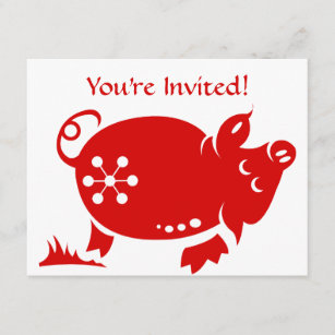 CHINESE ZODIAC PIG PAPERCUT ILLUSTRATION INVITATION