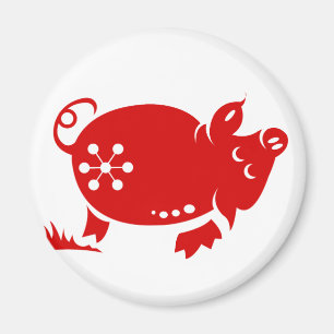CHINESE ZODIAC PIG PAPERCUT ILLUSTRATION MAGNET