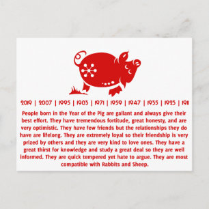 CHINESE ZODIAC PIG PAPERCUT ILLUSTRATION POSTCARD