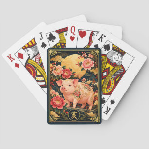 Chinese Zodiac Pig with Golden Moon Playing Cards