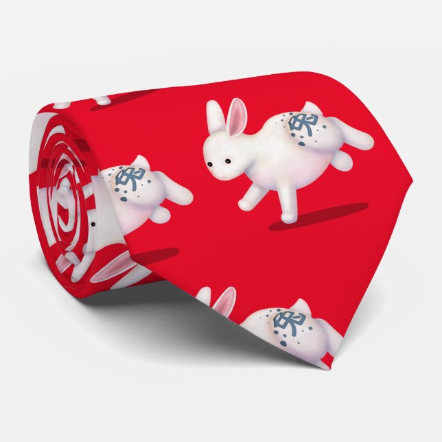 Chinese Zodiac Rabbit Cute Astrology Sign Tie (Rolled)