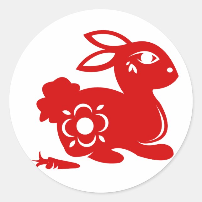 CHINESE ZODIAC RABBIT PAPERCUT ILLUSTRATION CLASSIC ROUND STICKER (Front)