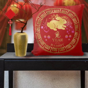 Chinese Zodiac Rabbit Red/Gold ID542 Cushion