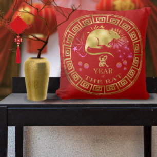 Chinese Zodiac Rat Red/Gold ID542 Cushion