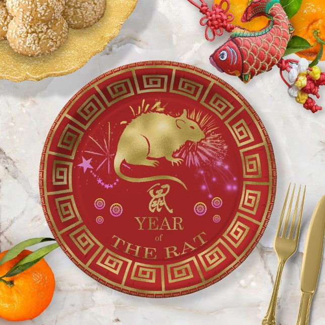 Chinese Zodiac Rat Red/Gold ID542 Paper Plate (Creator Uploaded)