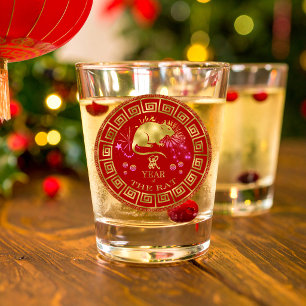 Chinese Zodiac Rat Red/Gold ID542 Shot Glass