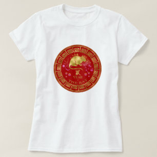 Chinese Zodiac Rat Red/Gold ID542 T-Shirt
