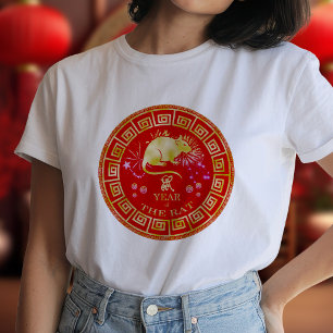 Chinese Zodiac Rat Red/Gold ID542 T-Shirt