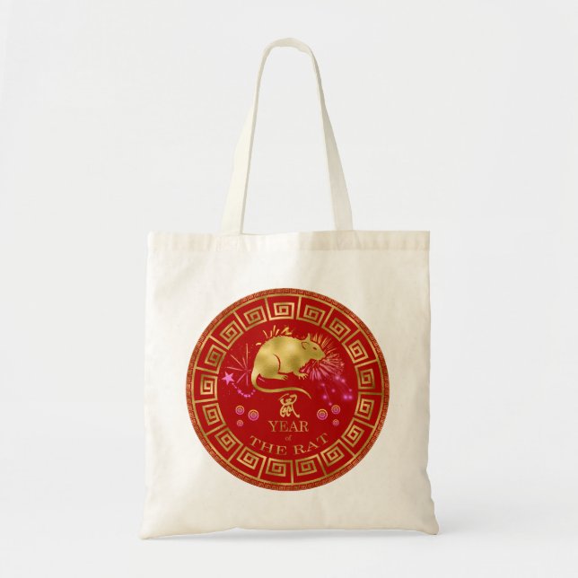 Chinese Zodiac Rat Red/Gold ID542 Tote Bag (Front)