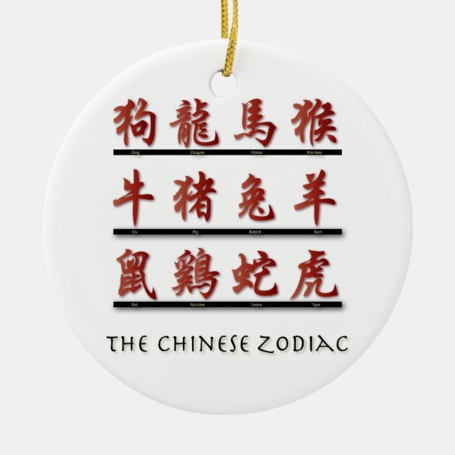 Chinese Zodiac Symbols Ceramic Tree Decoration (Front)