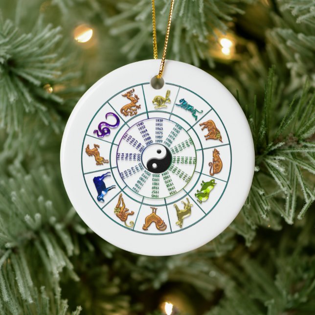 Chinese Zodiac Wheel, Chinese New Year Ceramic Ornament (Tree)