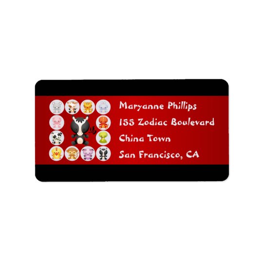 Chinese Zodiac Year of the Horse Red and Black Address Label