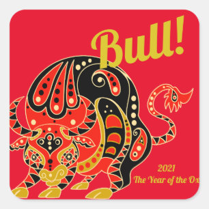 Chinese Zodiac -Year of the Ox Square Sticker