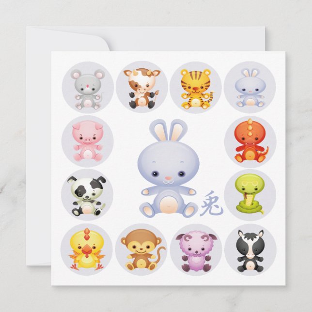 Chinese Zodiac Year of the Rabbit Party Invitation (Front)