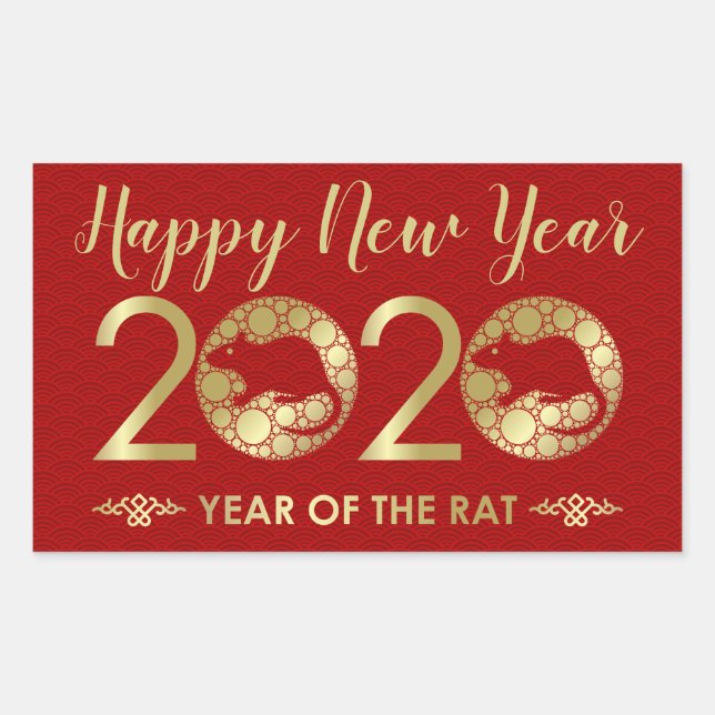 Chinese Zodiac Year of the Rat 2020 Rectangular Sticker (Front)