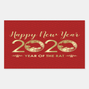 Chinese Zodiac Year of the Rat 2020 Rectangular Sticker
