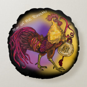 chinese zodiac Year of the Rooster Round Cushion