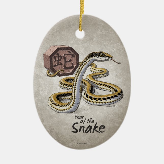 Chinese Zodiac Year of the Snake Art Ceramic Ornament (Front)