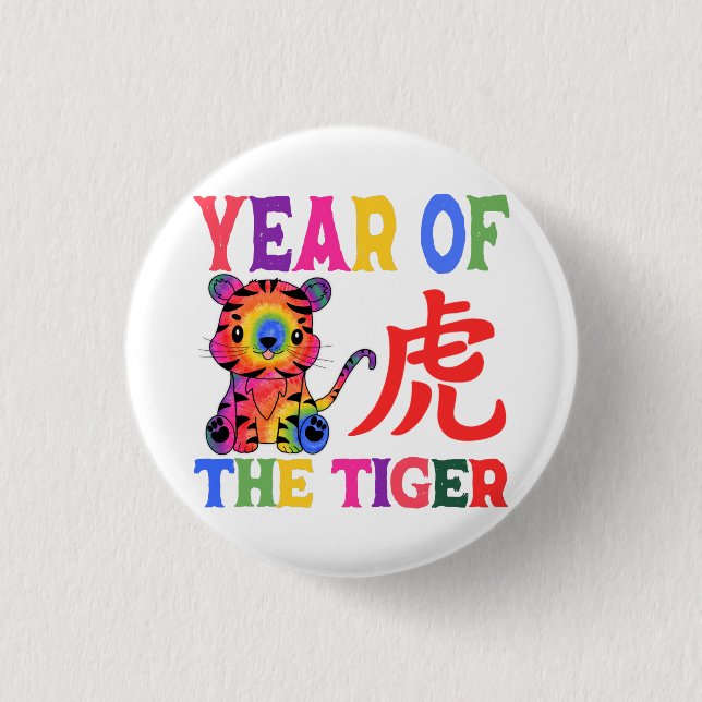 Chinese Zodiac - Year of the Tiger in Rainbow 3 Cm Round Badge (Front)