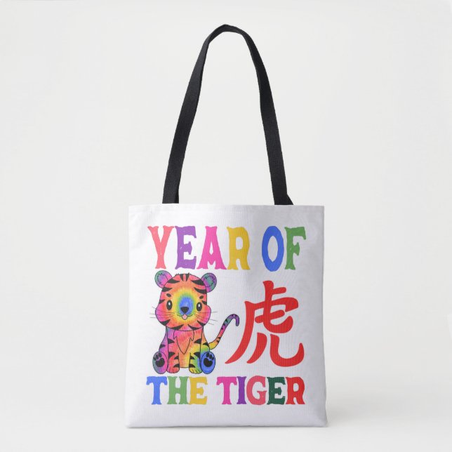 Chinese Zodiac - Year of the Tiger in Rainbow Tote Bag (Front)