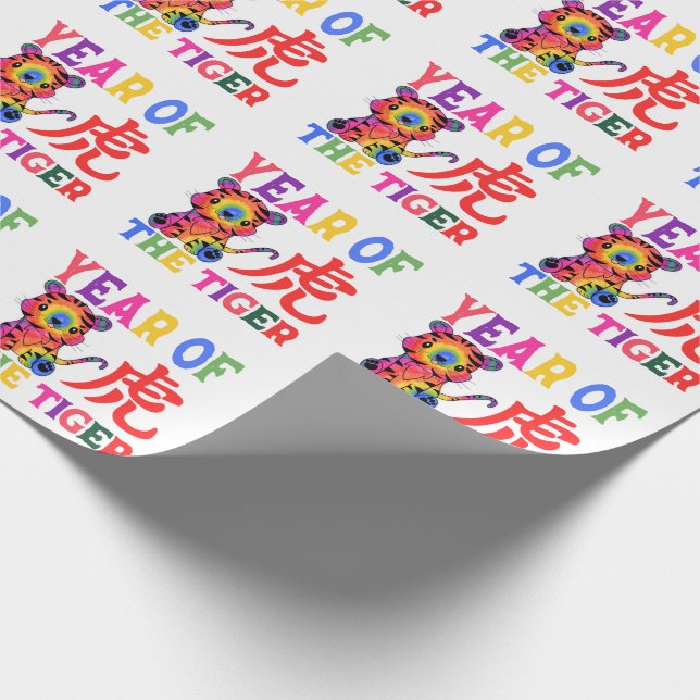 Chinese Zodiac - Year of the Tiger in Rainbow Wrapping Paper (Corner)