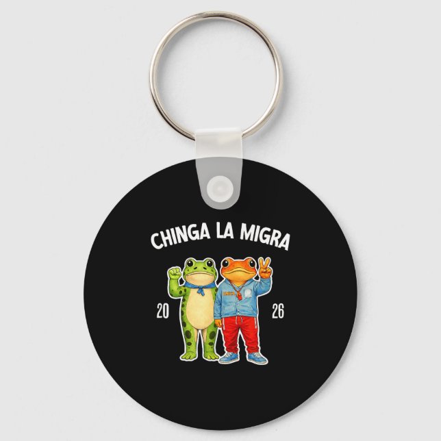 Chinga la migra funny frog protest graphic  key ring (Front)