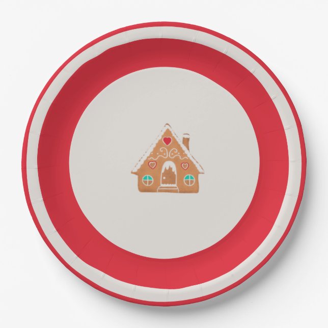 Chingerbread House Christmas Plate Red (Front)