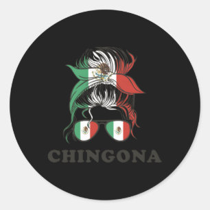 Chingona Mexico Messy Bun Mexican Flag Classic Round Sticker