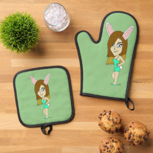 Chini Bunny girl Oven Mitt & Pot Holder Set